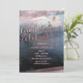 水彩青モダンバラ金ゴールドピンク卒業 招待状 (スタンド正面)