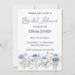 水彩青モダンワイルドフラワーブライダルシャワー 招待状