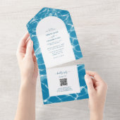 水彩青モダン海ビーチ結婚式 オールインワン招待状 (貼ってはがせる)