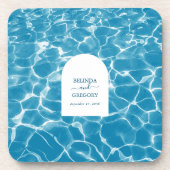 水彩青モダン海ビーチ結婚式 コースター (正面)