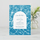 水彩青モダン海ビーチ結婚式 セーブザデート (スタンド正面)