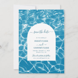 水彩青モダン海ビーチ結婚式 セーブザデート