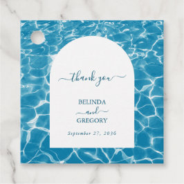 水彩青モダン海ビーチ結婚式 フェイバータグ