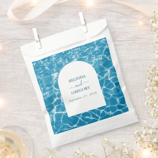 水彩青モダン海ビーチ結婚式 フェイバーバッグ (クリップ留めされた状態)