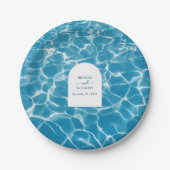 水彩青モダン海ビーチ結婚式 ペーパープレート (正面)