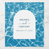 水彩青モダン海ビーチ結婚式 ワインラベル (シングルラベル)