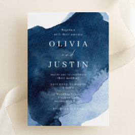 水彩青モダン結婚色 招待状