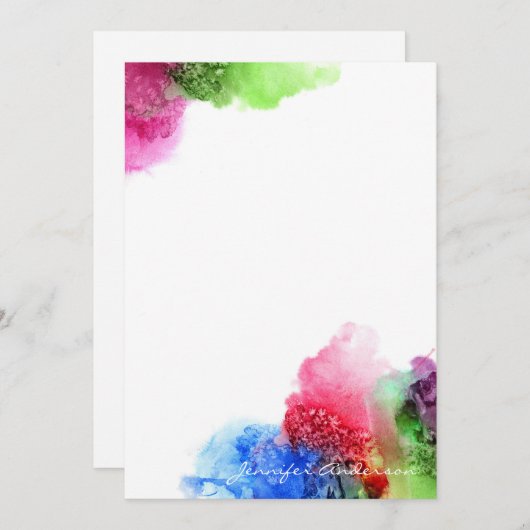 水彩青モダン緑赤パーソナライズされた ノートカード (正面/裏面)