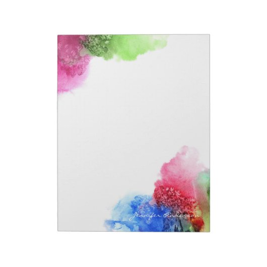 水彩青モダン緑赤パーソナライズされた ノートパッド (回転)