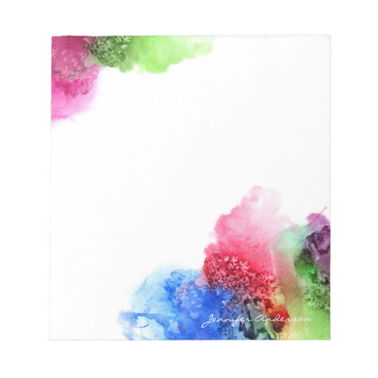 水彩青モダン緑赤パーソナライズされた ノートパッド (正面)