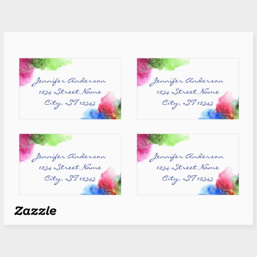 水彩青モダン緑赤パーソナライズされた 長方形シール (シート)