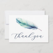 水彩青モダン羽誕生日 サンキューカード (正面)