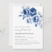 水彩青モダン花ブライダルシャワー 招待状 (正面)