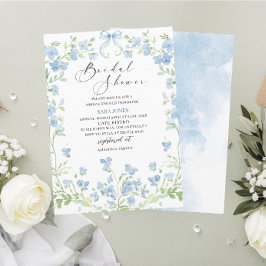 水彩青モダン花ブライダルシャワー 招待状