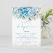 水彩青モダン金ゴールドフローラ赤ちゃんシャワー 招待状 (スタンド正面)