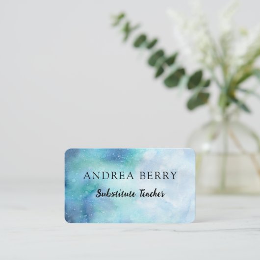 水彩青モダン 名刺 (スタンド正面)