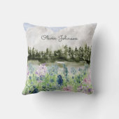 水彩青モノグラムの紫の花草地 クッション (裏面)