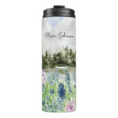 水彩青モノグラムの紫の花草地 タンブラー (正面)