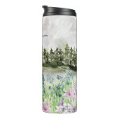 水彩青モノグラムの紫の花草地 タンブラー (回転右)