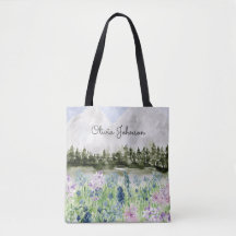 水彩青モノグラムの紫の花草地