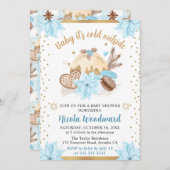 水彩青冬のケーキ&クッキー赤ちゃんシャワー 招待状 (正面/裏面)