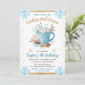 水彩青冬ココアとクッキー誕生日 招待状 (スタンド正面)