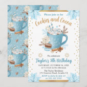 水彩青冬ココアとクッキー誕生日 招待状 (正面/裏面)