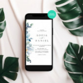 水彩青冬フローラ雪結婚雪 招待状