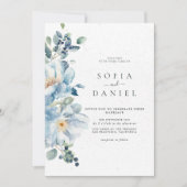 水彩青冬フローラ雪結婚雪 招待状 (正面)