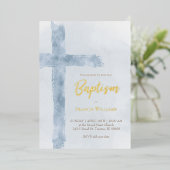 水彩青十字バプテスマ 箔招待状 (立ち正面)