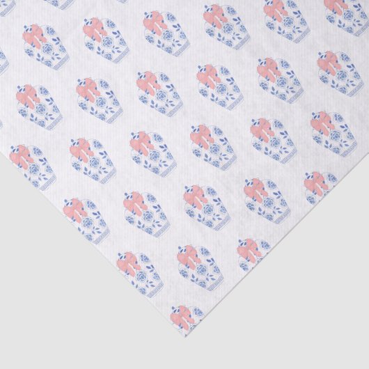 水彩青名門私立校風の白中国花瓶ピンクボウ 薄葉紙 (詳細)