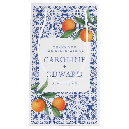 水彩青地中海の結婚色 スモールペーパーバッグ (正面)