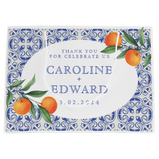 水彩青地中海の結婚色 ラージペーパーバッグ (正面)