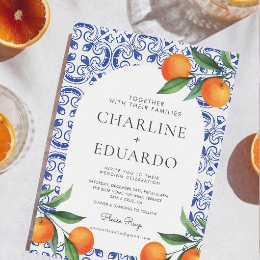 水彩青地中海の色結婚QRコード 招待状