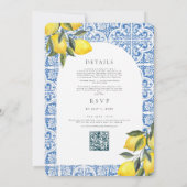 水彩青地中海の色結婚QRコード 招待状 (裏面)