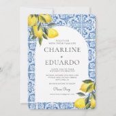 水彩青地中海の色結婚QRコード 招待状 (正面)