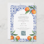 水彩青地中海の色結婚QRコード 招待状 (裏面)