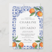 水彩青地中海の色結婚QRコード 招待状 (正面)