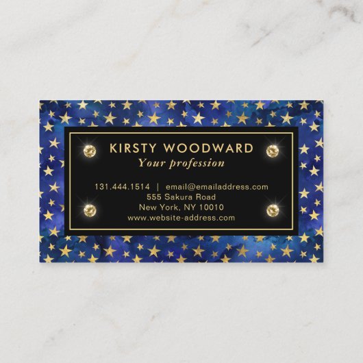 水彩青墨の模様(金ゴールド星付) 名刺 (裏面)