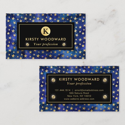 水彩青墨の模様(金ゴールド星付) 名刺 (正面/裏面)