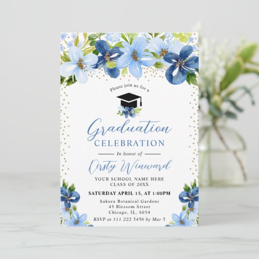 水彩青夏の花卒業式 招待状 (スタンド正面)