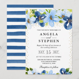 水彩青夏結婚花 招待状