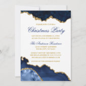 水彩青大理石ヘード金ゴールドクリスマスパーティー 招待状 (正面)