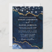 水彩青大理石瑪瑙ジオードライト ウェディング 招待状 (正面)