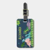 水彩青恐竜と子供の名前 ラゲッジタグ (正面縦)