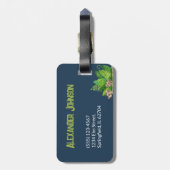 水彩青恐竜と子供の名前 ラゲッジタグ (裏面縦)