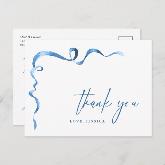 水彩青手引き弓ありがとう ポストカード (正面/裏面)