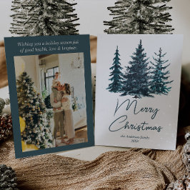 水彩青松の木写真クリスマス シーズンカード