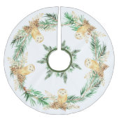 水彩青松フクロウズピーネコーンクリスマス ブラッシュドポリエステルツリースカート (正面)