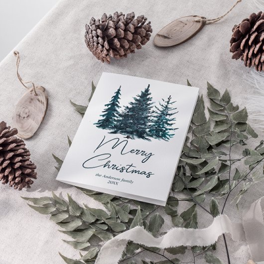 水彩青松メリークリスマス シーズンカード